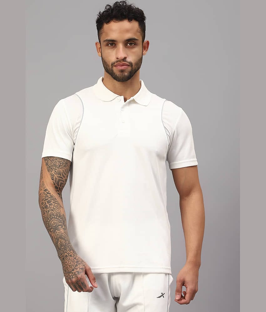 Vector X Striker Regular Fit Half Sleeve Polyester Cricket Jersey - White Cricket Uniform Dress T-Shirt For Men, Adults and Boys (S) White