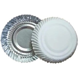 0 Inch Silver Coated Paper Plates with White Back - 24 Pcs