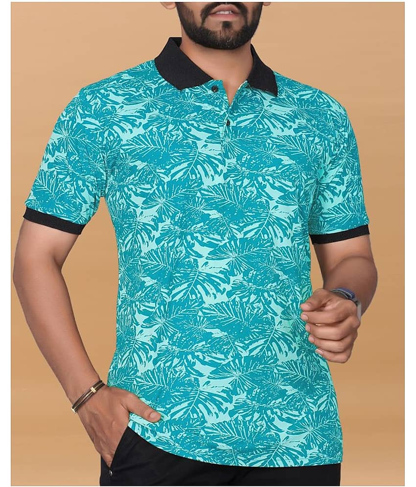 KAJARU Pack of 1 Polyester Regular Fit Printed Half Sleeves Men's Polo T Shirt ( Navy Blue )