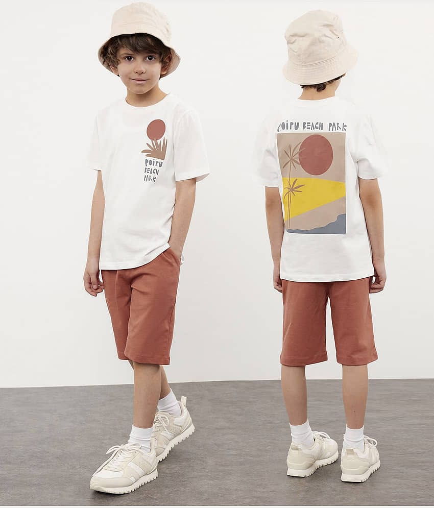 J&JP Pack of 1 Boys Cotton T-Shirt & Shorts Set ( White )