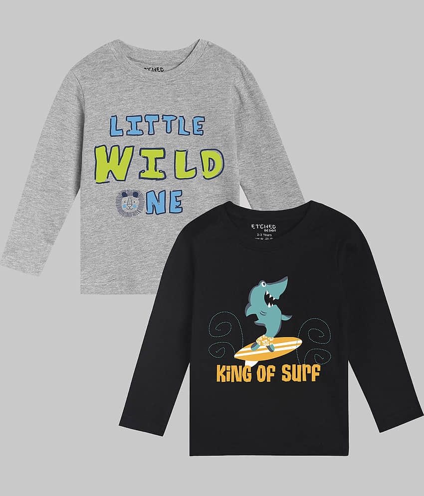 ETCHED DESIGN Pack of 2 Boys Cotton T-Shirt ( Multicolor )