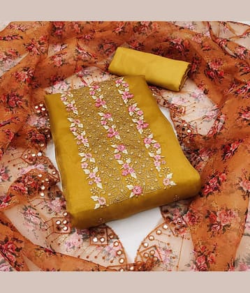 Rangtulika Ethnics Unstitched Organza Embroidered Dress Material - Yellow ( Pack of 1 )