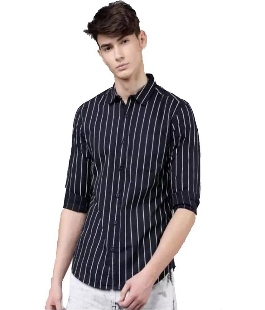 Wristy 100% Cotton Slim Fit Striped Full Sleeves Men's Casual Shirt - Blue ( Pack of 1 )