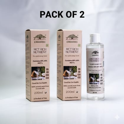 Hrushived 65 Percent MCT Rich Virgin Coconut Milk Oil Quick Energy Gut Health and Keto Friendly 200 ml each Pack of 2