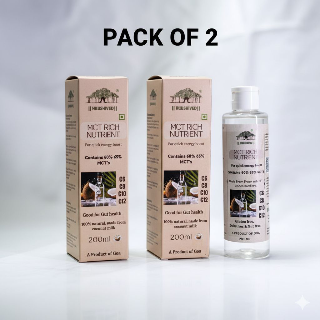 Hrushived 65 Percent MCT Rich Virgin Coconut Milk Oil Quick Energy Gut Health and Keto Friendly 200 ml each Pack of 2