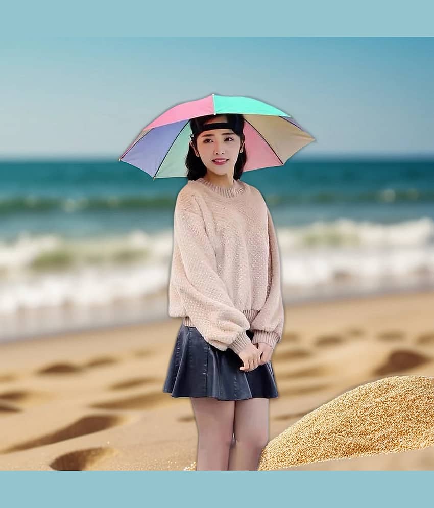 Infispace 1 Fold Manual Hat Headwear Umbrella ( Multi , Rainbow Design )