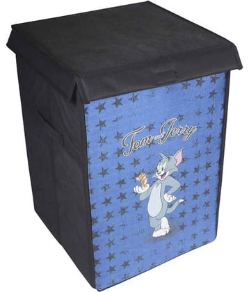 PrettyKrafts Tom & Jerry Folding Laundry Basket for Clothes with Lid & Handle, Toys Organiser, 75 Litre, Blue…