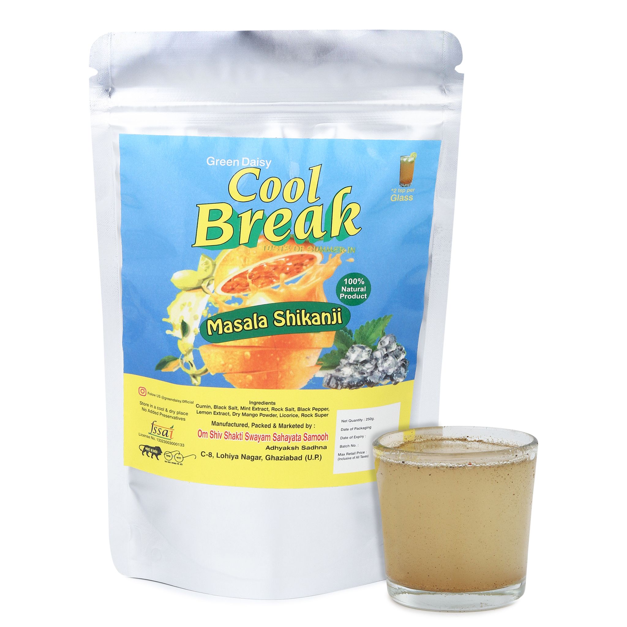 Green Daisy Cool Break Masala Shikanji Instant Summer Drink Mix for Refreshment and Digestion 250gm Pack of 1