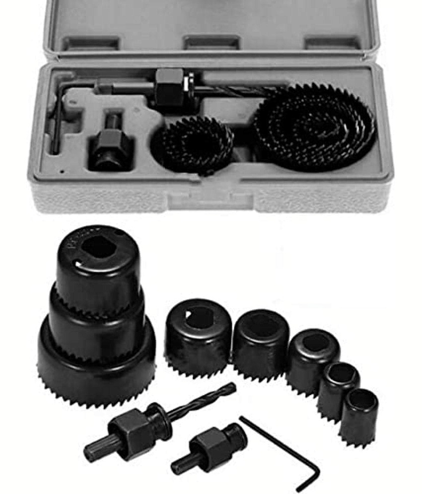 AK® Hole Saw Set 11 Pieces 3/4" - 2-1/2" Hole Saw Kit with Hex Key and Mandrels for Wood, PVC Board, Plastic Plate Drilling