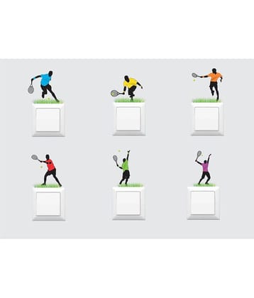 Asmi Collection Tennis Players Playing in Grass Light Switches Switch Board Sticker ( 12 x 12 cms )
