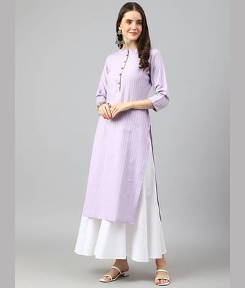 Hritika Cotton Blend Striped Straight Women's Kurti - Lavender ( Pack of 1 )