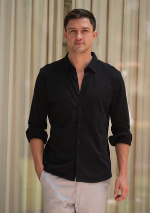 Piqué Shirt in Black-S · 38 - 39''