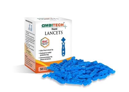 DR. MOREPEN BG-03 Test Strips with Ambitech 50 Round Lancets Combo (No Glucometer)