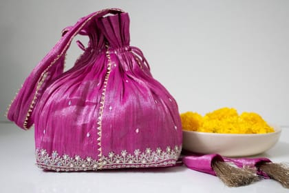 Fuschia Pink Tissue Potli-Fuschia Pink