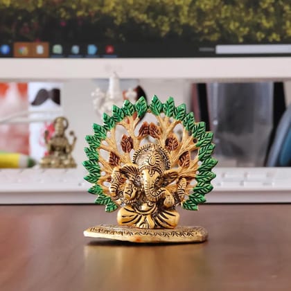 Dreamkraft Elegant Mini Ganesh Murti - Lord Ganesh Idol for Home & Office Decor | Intricately Designed Pooja Statue & Showpiece (Golden, 10 cm)