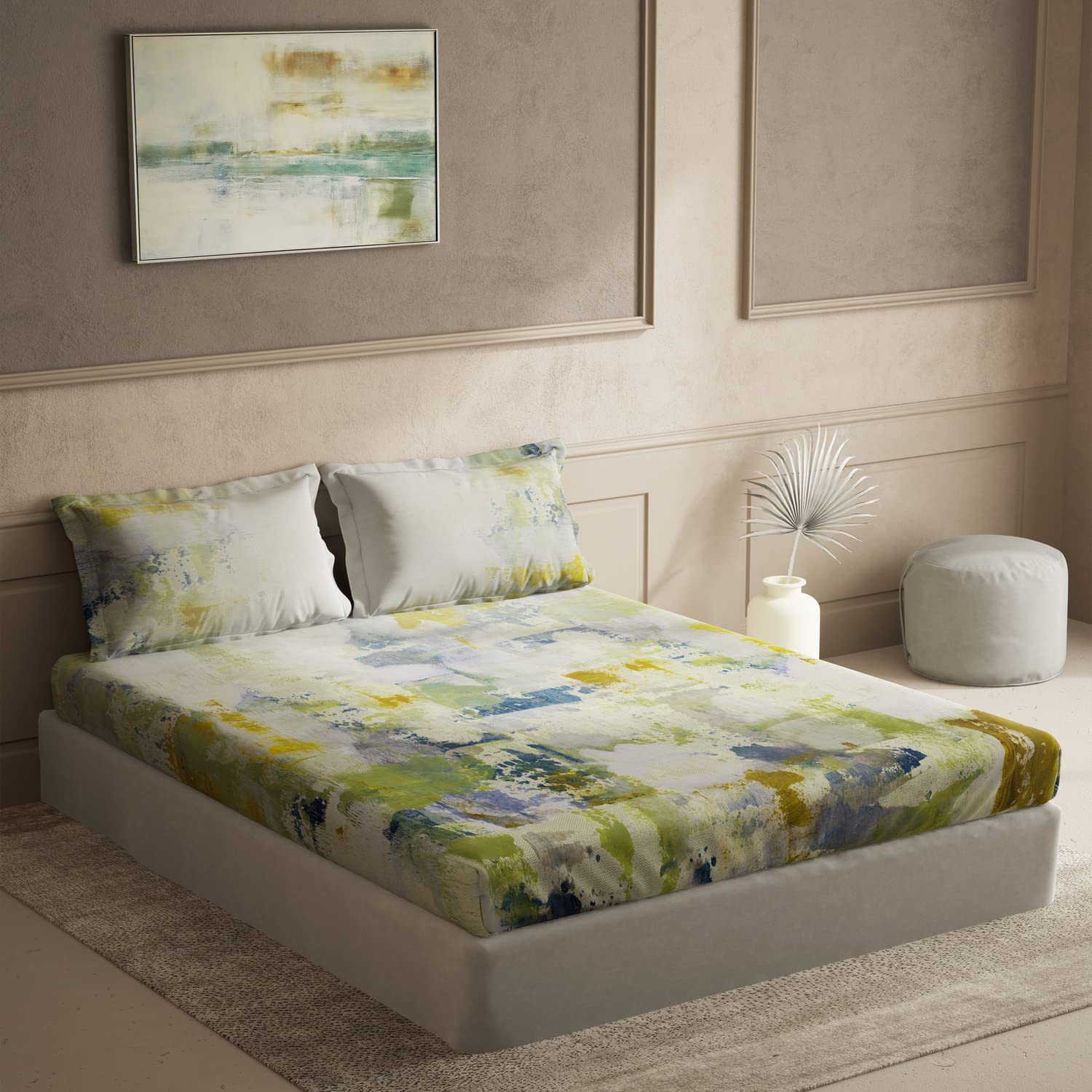 DDECOR - Rustic Strokes Collection 100% Cotton Abstract Pattern 144TC Super King |274 CM X 274 CM| Beige