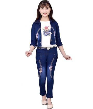 Cherry Tree Girls Denim T-shirt With Jeans ( Blue )