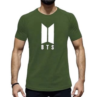 HIT SQUARE Olive Pure Cotton Round Neck Printed For Men