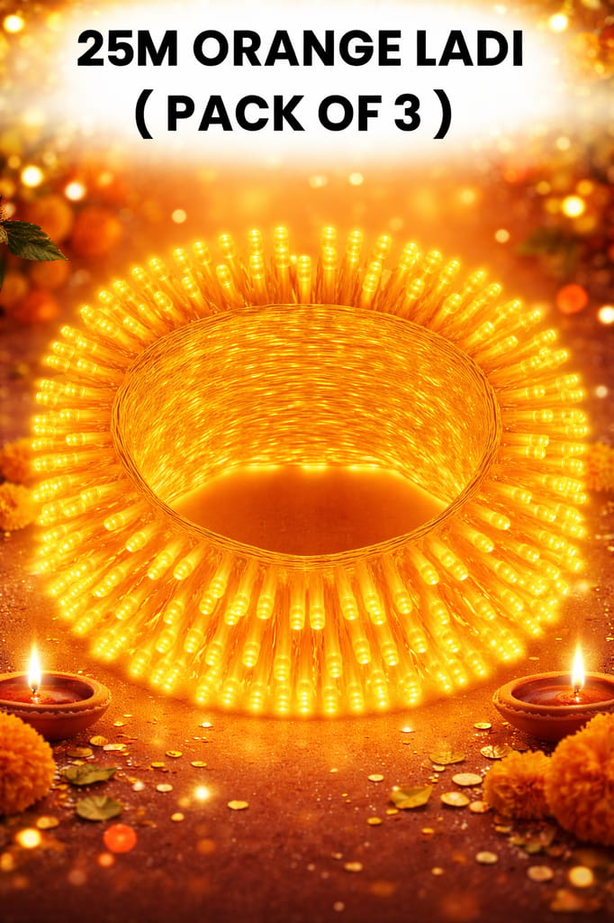 SPARKWORLD 21 Meter Orange LED Rice Lights (Pack of 3) | Decorative Ladi for Festivals, Balcony, Garden, Wedding & Parties
