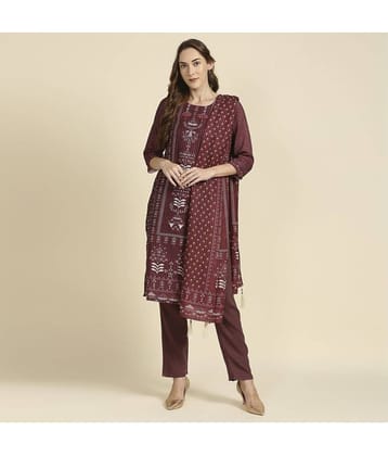 Madhuram Textiles - Maroon Straight Cotton Women's Stitched Salwar Suit ( Pack of 1 )