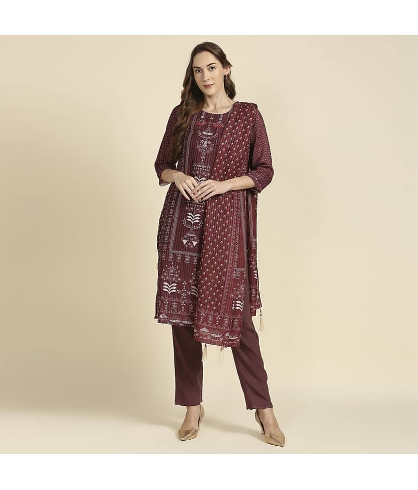 Madhuram Textiles - Maroon Straight Cotton Women's Stitched Salwar Suit ( Pack of 1 )