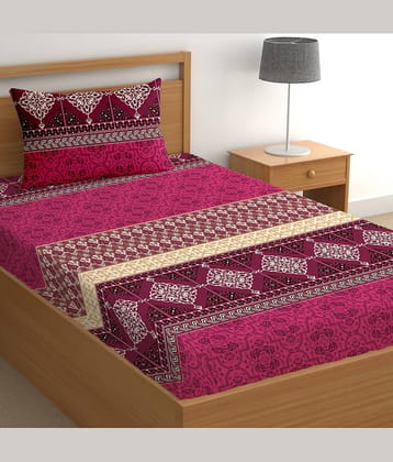 CG HOMES Poly Cotton 1 Single Bedsheet with 1 Pillow Cover ( Maroon )
