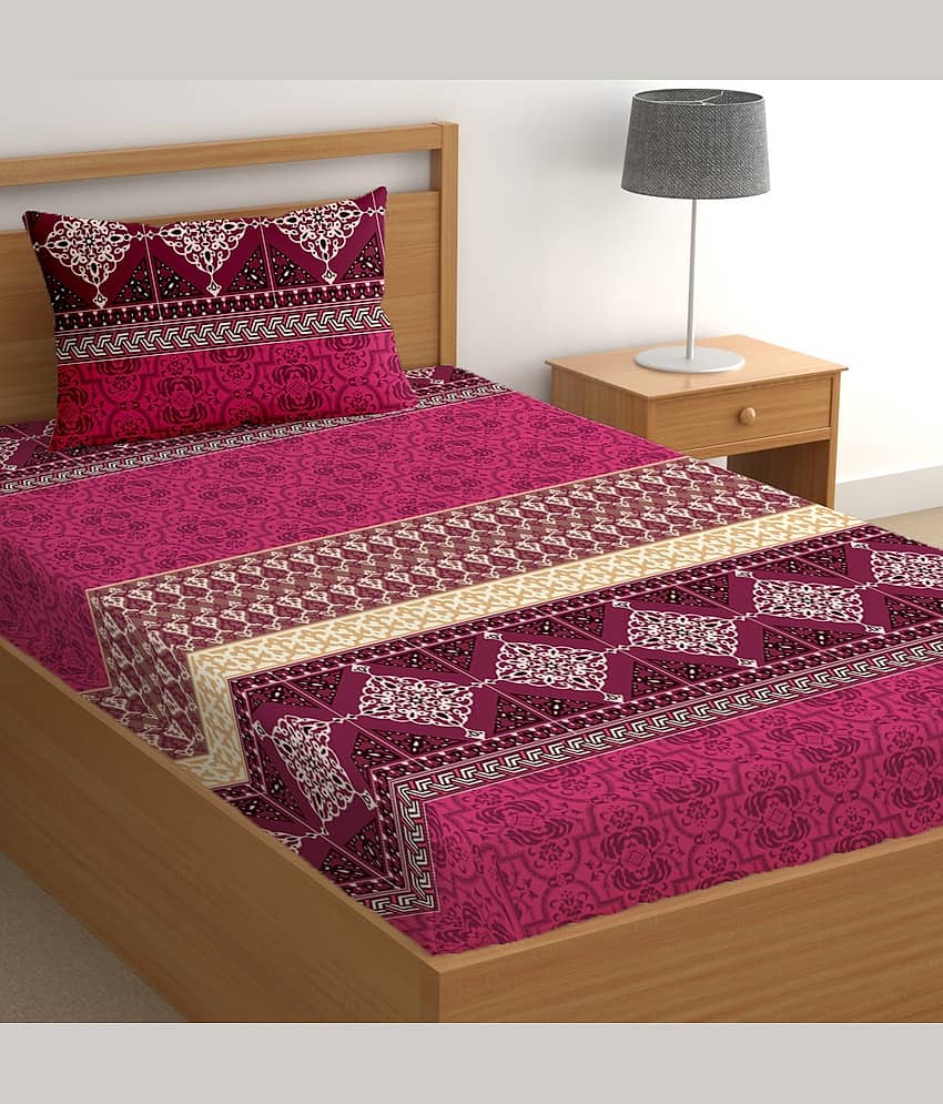 CG HOMES Poly Cotton 1 Single Bedsheet with 1 Pillow Cover ( Maroon )