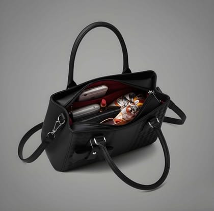 DARSHANS Women's PU Leather Solid Shoulder Zipper Handbag (Black)-PID65128 DARSHANS Women's PU Leather Solid Shoulder Zipper Handbag (Black)-PID65128