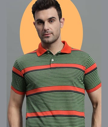 GET GOLF Pack of 1 Cotton Blend Regular Fit Striped Half Sleeves Men's Polo T Shirt ( Orange )