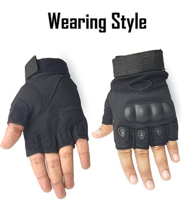 Gjshop Black Nylon Men's Fingerless Gloves ( Pack of 1 )