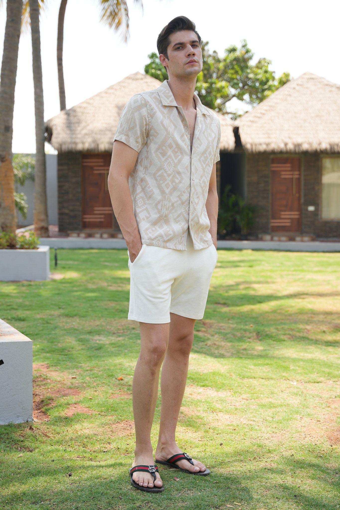 Noah - Jacquard Printed Shirt - Beige-S-38 / BEIGE