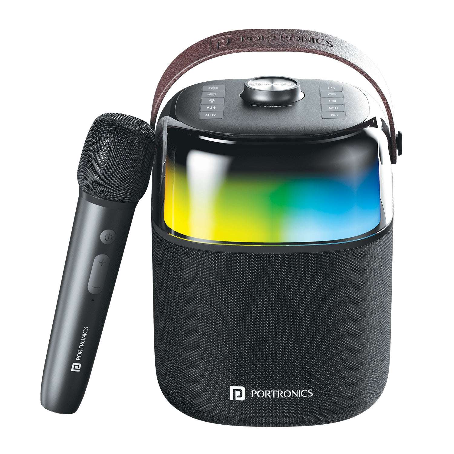 Portronics Dash 4 50W Wireless Bluetooth Party Speaker with Karaoke Mic, Upto 6 Hours Playtime, HD Sound, Bass Boost Technology, EQ Modes, 360° RGB Lights, BT 5.3v, AUX in, Type C Charging