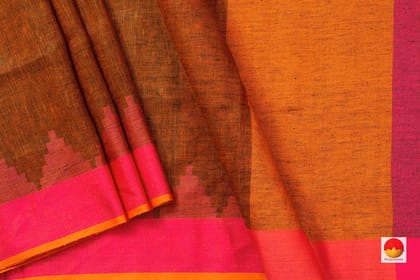 Brown Ganga Jamuna border Pure Linen Saree Handwoven PL 2018