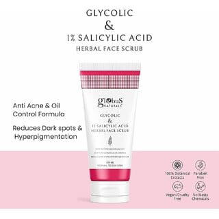 Globus Naturals Glycolic & 1% Salicylic Acid Herbal Anti Acne Face Scrub, Enriched with Liquorice & Oats, Deep Pore Cleansing & Oil Control, Reduces Dark spots & Hyperpigmentation,100 gm