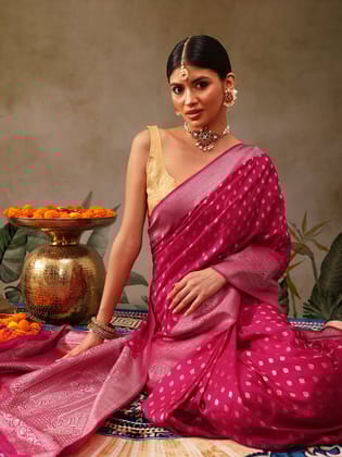 Magenta Banarasi Georgette Silk Saree