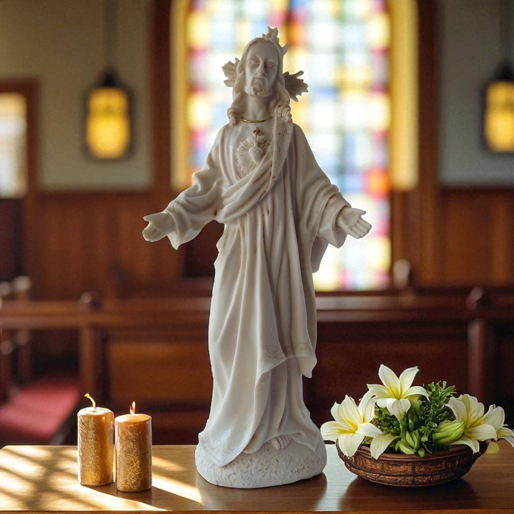 AMS Sacred Heart of Jesus Idol Statue | Christian Home Altar & Prayer Room Decor | Spiritual Religious Figurine for Living Room | Catholic Devotional Showpiece & Jesus Idol for Home (Resin, 25 cm)