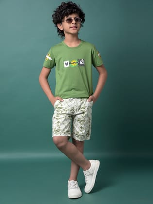 Green Floral Print 100% Cotton Shorts-7-8Y / Green