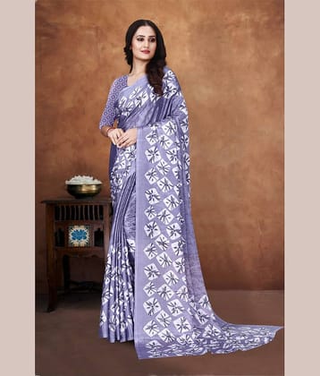 JIHANA FAB Georgette Printed Saree With Unstitched Blouse Piece ( Purple )