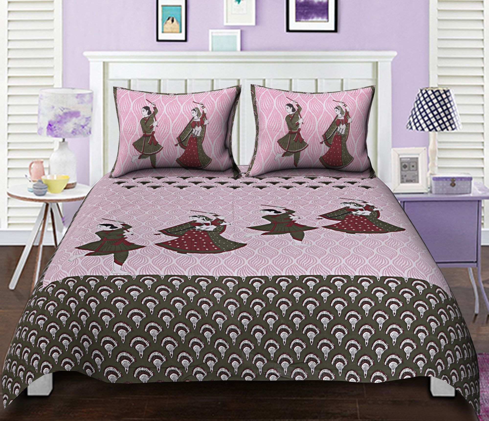 3001-Hometrade India-Standard King Size (90*108 Inches) Double Bedsheet With 2 Pillow Cover-RJ-14-Jaipur lining-3393