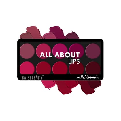 Swiss Beauty All About Lip Palette With 10 Pigmented Colors |Creamy Matte Finish Lip Colors Lipstick |Travel Friendly Lip Palette | Multicolor-02, 12gm Swiss Beauty All About Lip Palette With 10 Pigmented Colors |Creamy Matte Finish Lip Colors Lipstick |