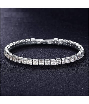 ZIVOM® Luxury Slim Classic Dainty Stylish Princess Cut Cubic Zirconia American Diamond Silver Tennis Bracelet For Women Girls