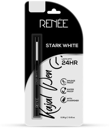 RENEE Kajal Pen with Sharpener - Stark White 24 Hrs Stay Long Lasting Kohl Pencil 0.35gm, 0.35gm