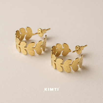 Golden Leaf Circle Earrings
