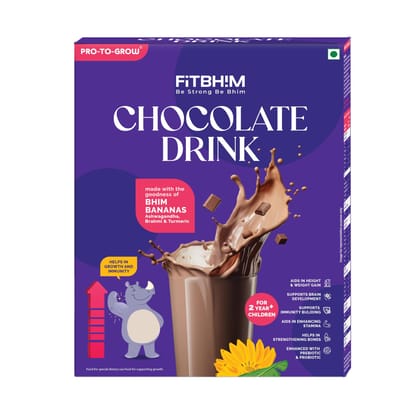 Pro To Grow Fitbhim Nutritional Chocolate Drink Powder 300g | Enriched with Bhim Banana & Ayurvedic Herbs | Belgian Chocolate Flavor for Kids (2+ years) | Brain & Growth Booster with Immunity Support