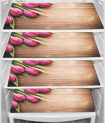 PVC Printed Rectangular Fridge Mats 29x44 cms ( Pack of 4 ) Brown