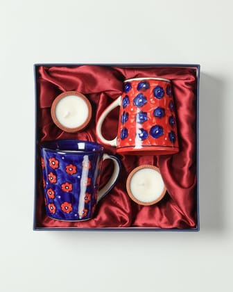 Coffee Mugs (L) & Soy Candle Gift Hamper-Navy / 3.5 x 2.75 x 4 Inches