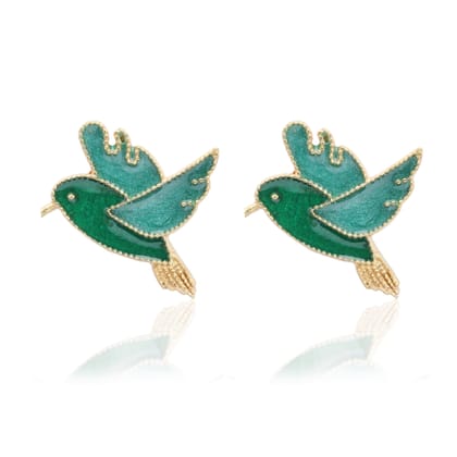 silver Bird Baby Earring-Gold & Green