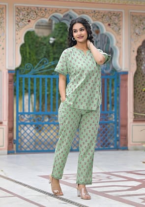 Pastel Green Floral Night wear/lounge wear-S
