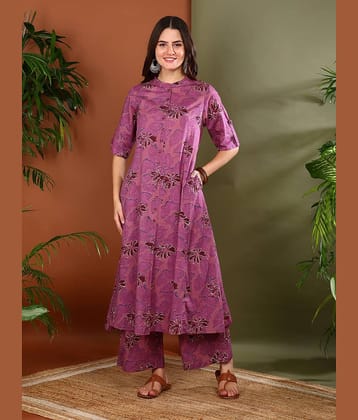 Yash Gallery Cotton Printed Kurti With Palazzo Women's Stitched Salwar Suit - Purple ( Pack of 1 )