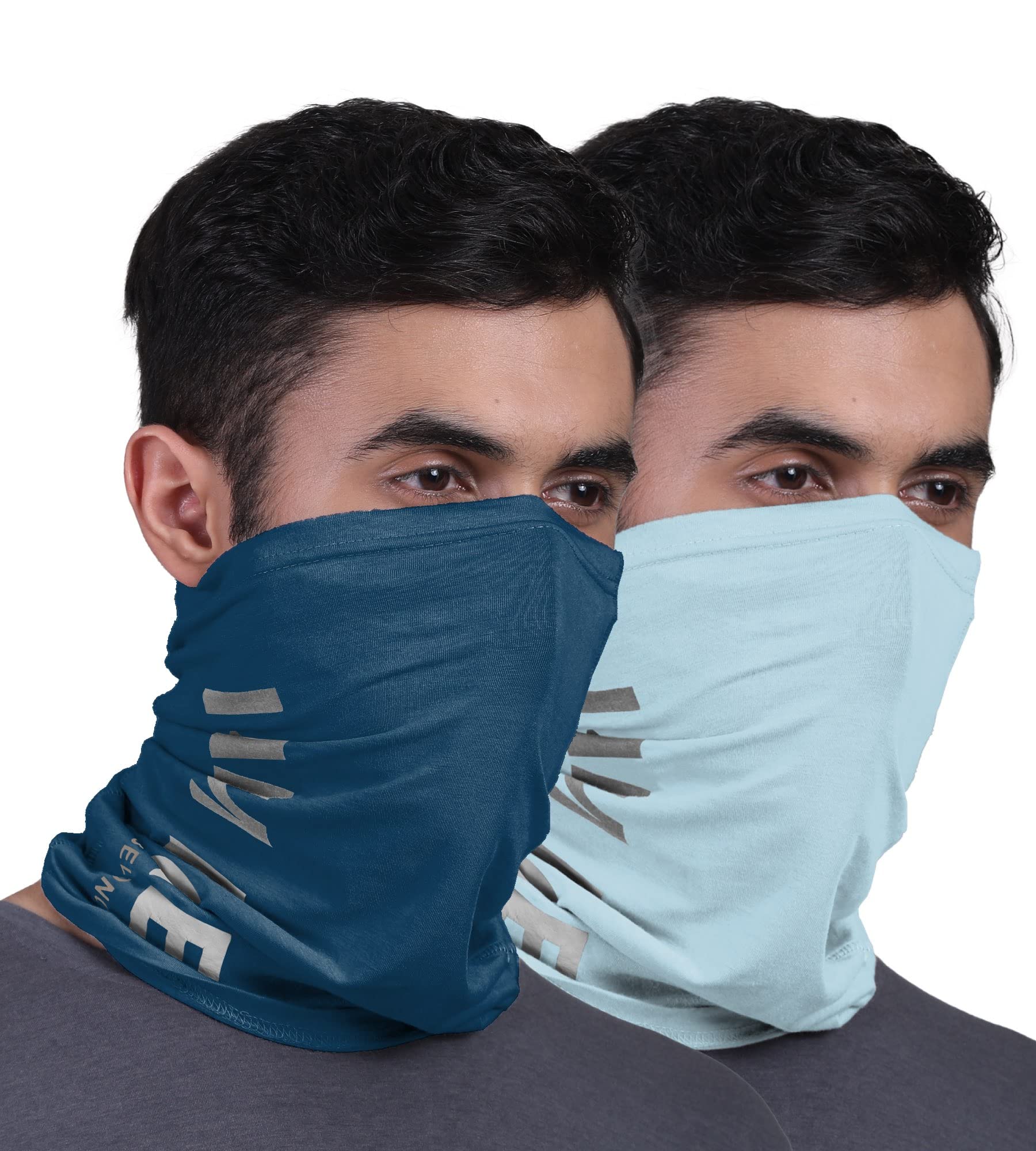 FREECULTR Unisex Bamboo Bandana, Anti Microbial Super Soft & Comfort Fit, Breathable Multipurpose Headband, Face Mask for Dust Protection and Sun - Printed Pack of 2-Chalk Blue,Sapphire Blue